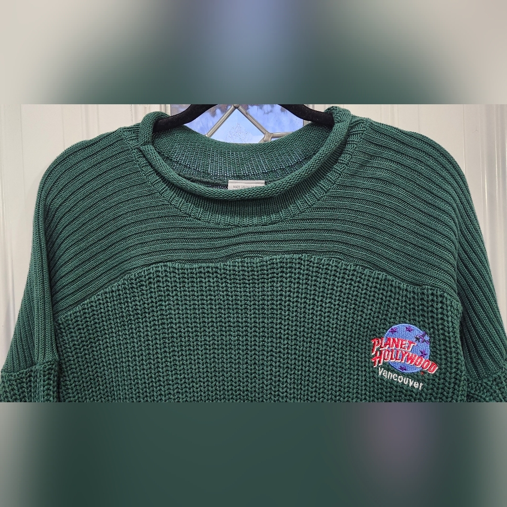 Vintage 1991 Plant Hollywood Vancouver green heavy knit sweater adult size Lar… - Picture 2 of 6